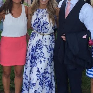 Eliza J pleated chiffon Maxi cobalt print